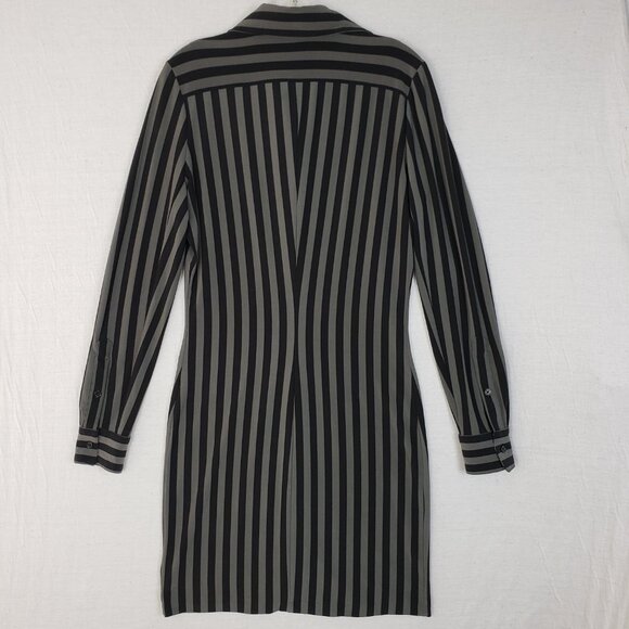 Norma Kamali Shirt Dress Gray Black Vertical Stripe Button-up Stretch Goth sz S - Picture 5 of 11